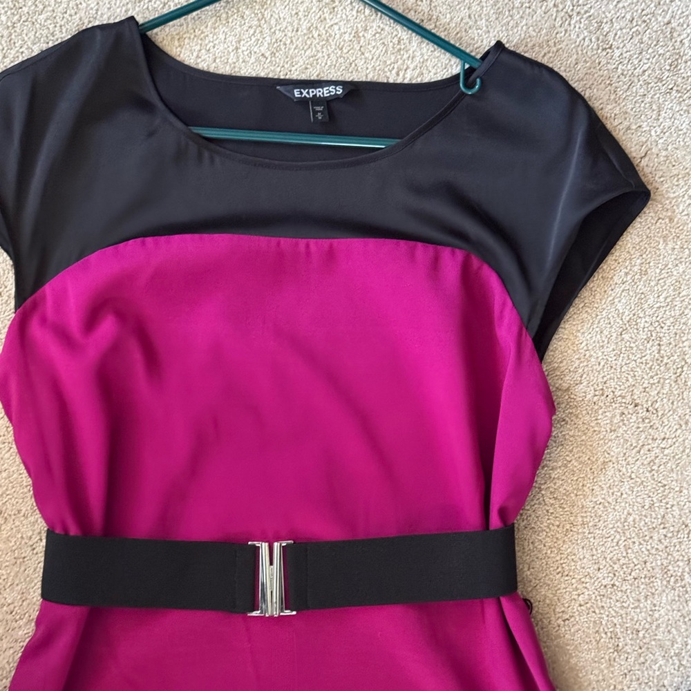 Express Fuchsia and Black Belted Dress